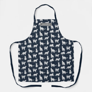 Personalisiert Cat Pattern Navy Blue Schürze