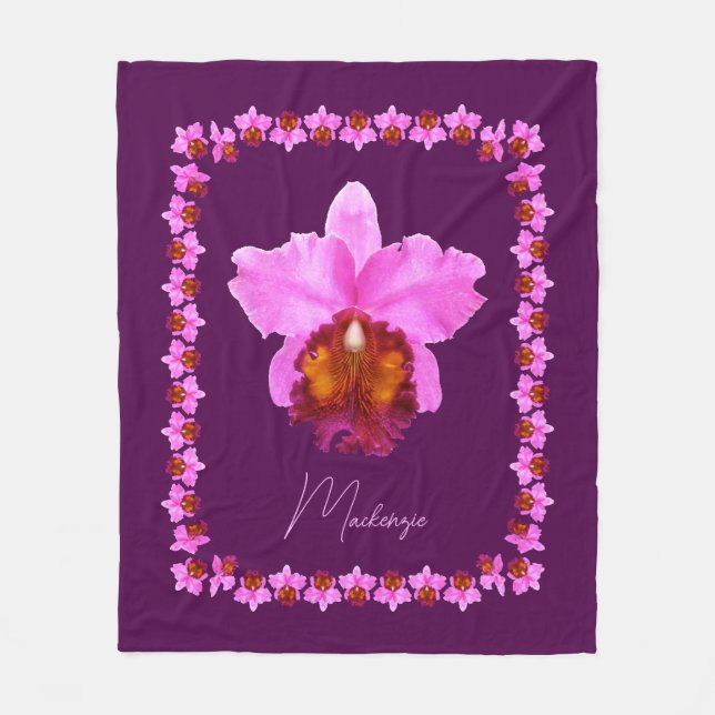 Personalisiert Cattleya Orchid Motif Fleecedecke (Vorderseite)