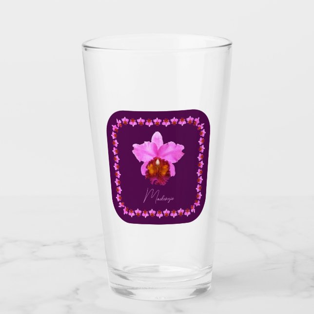 Personalisiert Cattleya Orchid Motif Glas (Vorderseite)