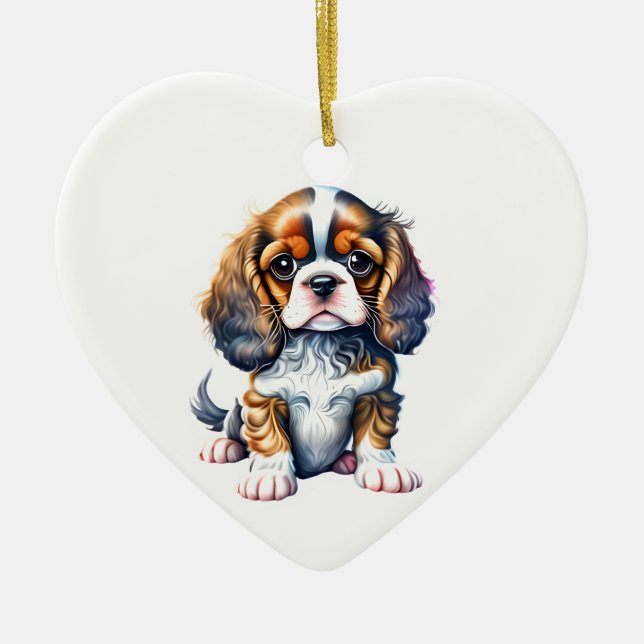 Personalisiert Cavalier King Charles Spaniel Puppy Keramik Ornament (Vorne)