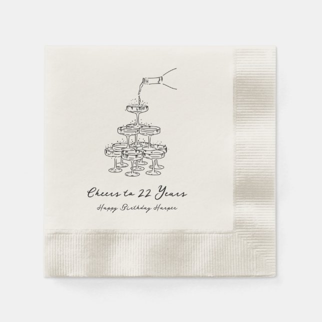 Personalisiert Champagne 22. Geburtstag Napkins Serviette (Vorderseite)