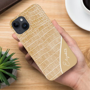 Personalisiert Champagne Beige Crocodile Case-Mate iPhone 14 Hülle
