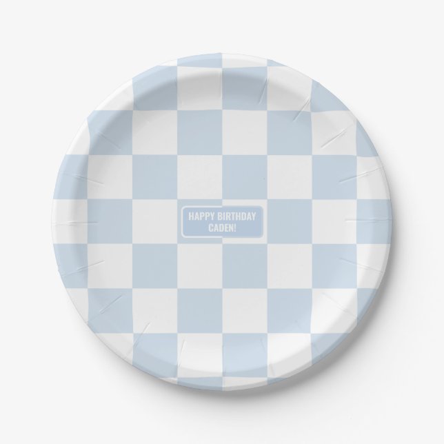 Personalisiert Checkered Baby Blue Shades Pappteller (Vorderseite)