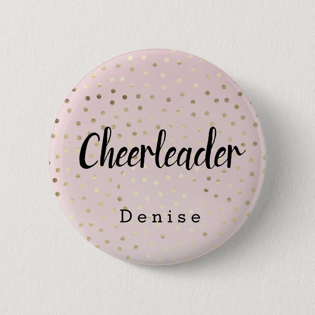 Personalisiert Cheerleader Pink Gold Polka Dots Button (Vorderseite)