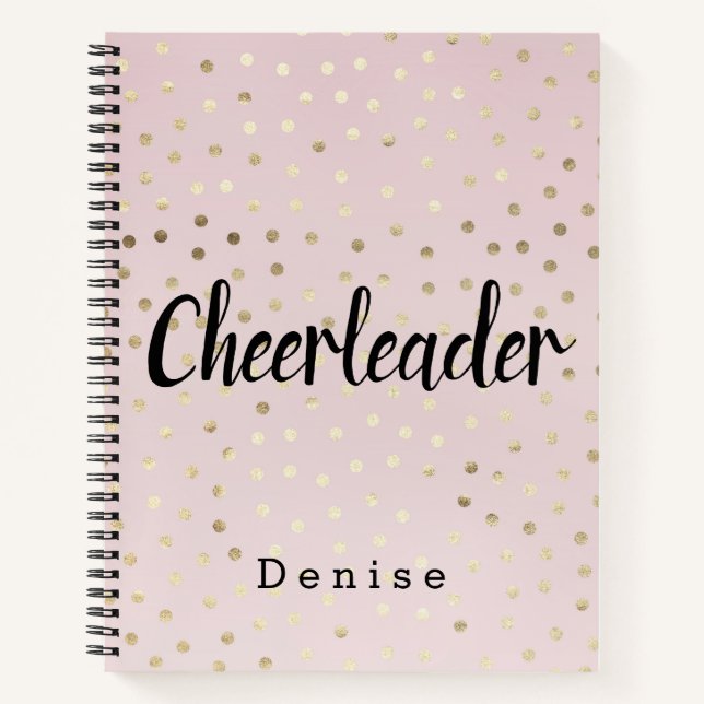 Personalisiert Cheerleader Pink und Gold Polka Dot Notizbuch (Vorderseite)