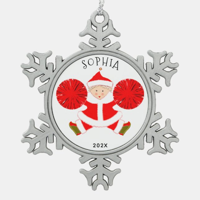 Personalisiert Cheerleader Schneeflocken Zinn-Ornament (Vorderseite)