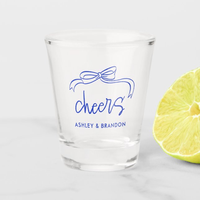 Personalisiert Cheers French Blue Wedding Shooters Schnapsglas (Vorderseite)