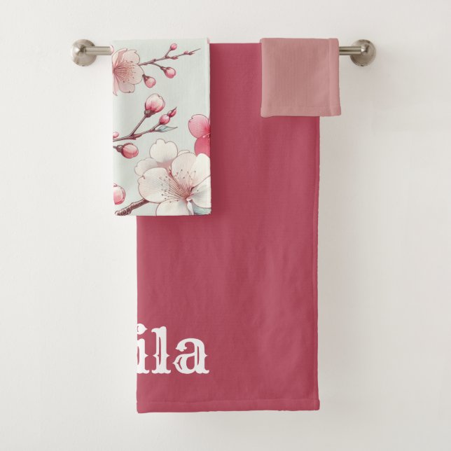 Personalisiert Cherry Blossom Badhandtuch Set (Insitu)