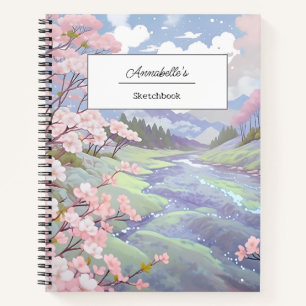 Personalisiert Cherry Blossom Pastell Wasserfarbe Notizbuch