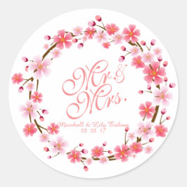 Personalisiert Cherry Blossom Wreath | SIEGEL Runder Aufkleber