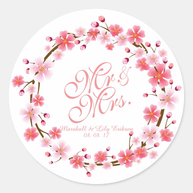 Personalisiert Cherry Blossom Wreath | SIEGEL Runder Aufkleber (Vorderseite)