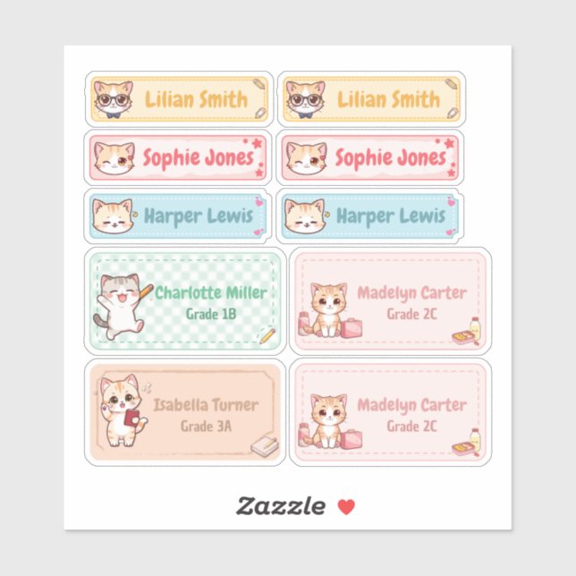 Personalisiert Chibi Kitten Name Labels (Blatt)