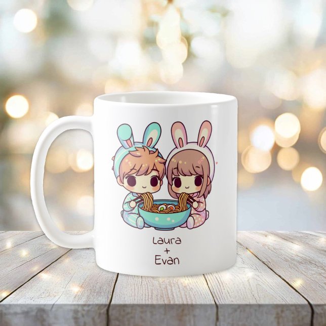 Personalisiert Chibi-Style Ramen Couple Kaffeetasse (Personalized Chibi-Style Ramen Couple Mug)