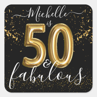 Personalisiert Chic 50. Geburtstagsparty Black Gol Quadratischer Aufkleber