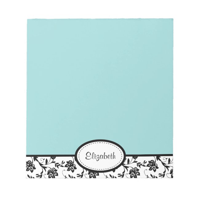 Personalisiert Chic Damask Floral Blue Notepad Notizblock (Vorderseite)