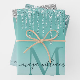 Personalisiert Chic Dusty Blue Glitzer Tropfens Gl Geschenkpapier Set