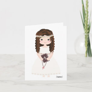 Personalisiert Chic First Communion-Brown Hair Gir Karte