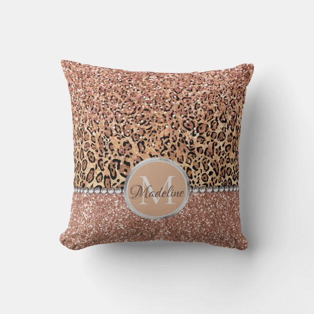 Personalisiert Chic Girly Rose Gold Glitzer Leopar Kissen (Vorderseite)