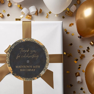 Personalisiert Chic Glitzer Black and Gold Vielen  Runder Aufkleber