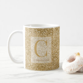Personalisiert Chic Gold Glitzer Bling Monogram Kaffeetasse