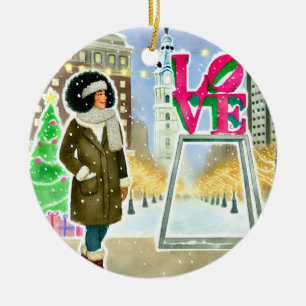 Personalisiert Chic Hispanic-Frau in LIEBE Philly Keramik Ornament