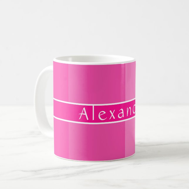 Personalisiert Chic Hot Pink Streifen Kaffeetasse (Vorderseite Links)