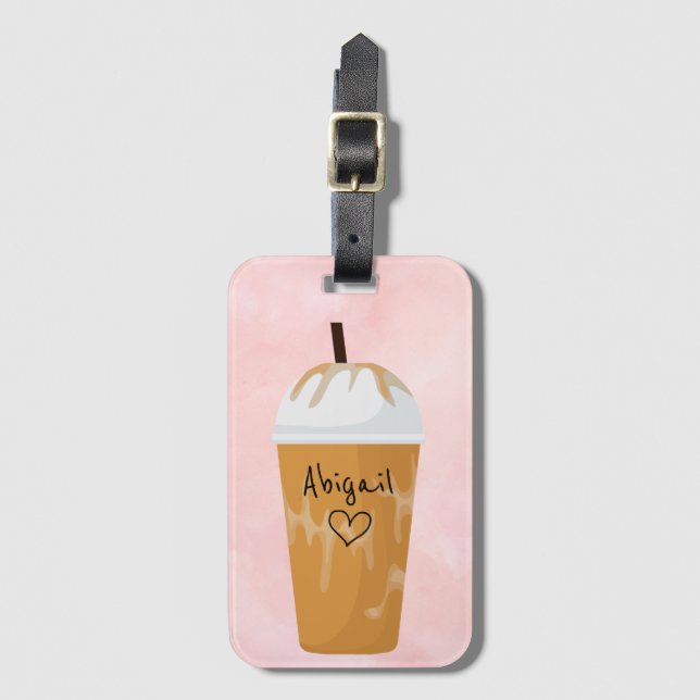 Personalisiert-Chic Iced Coffee Trendrosa Gepäckanhänger (Vorderseite Vertikal)