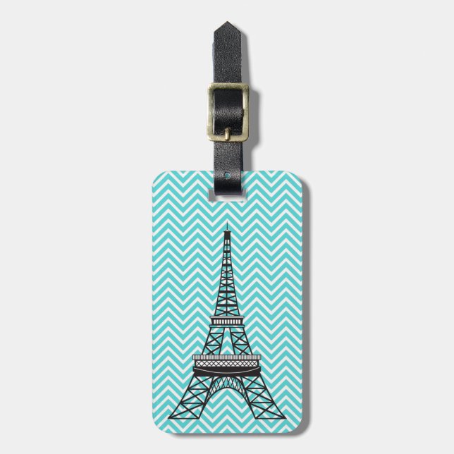 Personalisiert Chic Paris Eiffel Tower Zickzack Gepäckanhänger (Vorderseite vertikal)