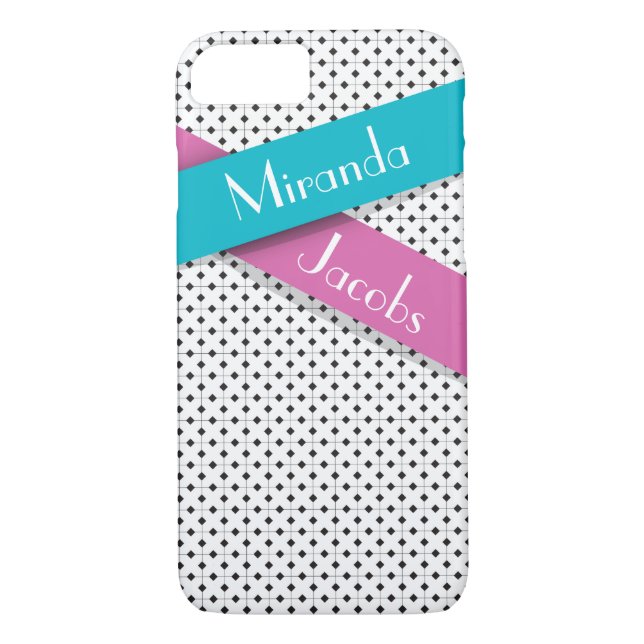 Personalisiert Chic Schwarz-weiß Blue Pink Ribbons Case-Mate iPhone Hülle (Rückseite)
