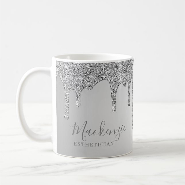 Personalisiert Chic Silver Sparkle Glitzer Tropfen Kaffeetasse (Links)