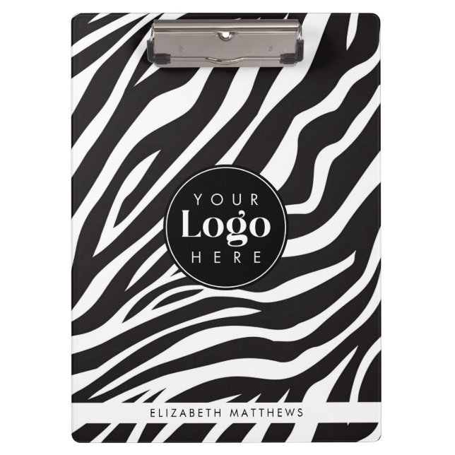 Personalisiert Chic Zebra Print Custom Company Log Klemmbrett (Vorderseite)