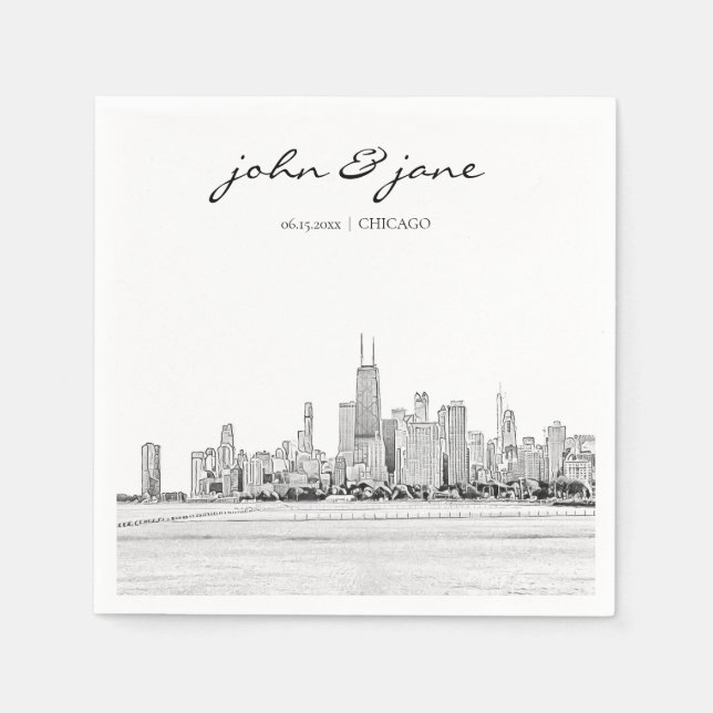 Personalisiert Chicago Skyline Cocktail Napkin Serviette (Vorderseite)