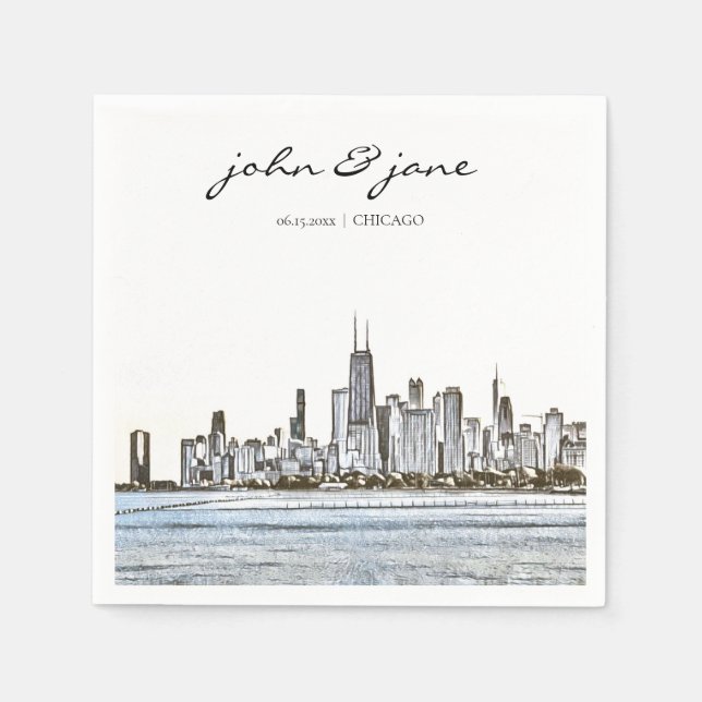 Personalisiert Chicago Skyline Cocktail Napkin Serviette (Vorderseite)