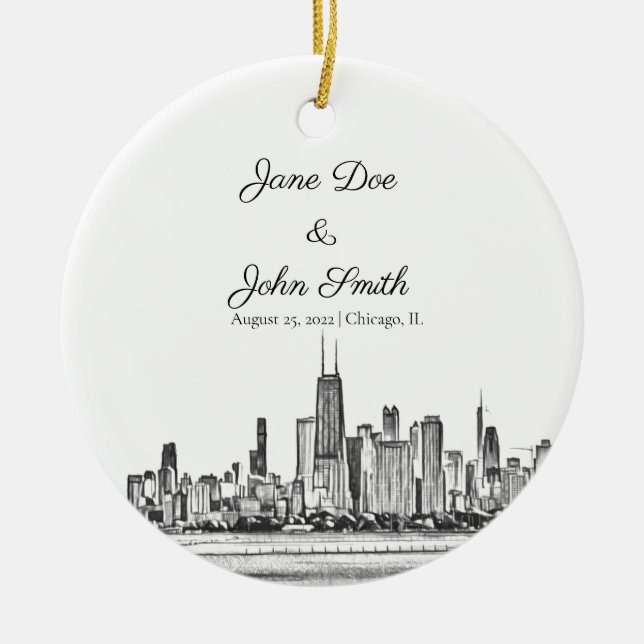 Personalisiert Chicago Skyline Keramik Ornament (Vorne)