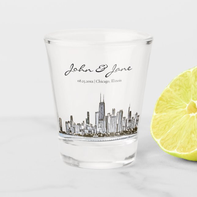 Personalisiert Chicago Skyline Shot Glass Schnapsglas (Vorderseite)