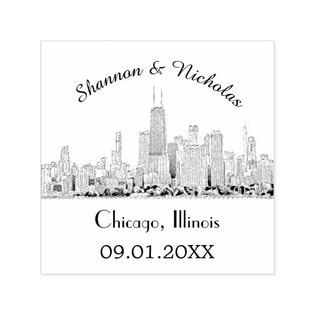 Personalisiert Chicago Skyline Wedding Permastempel (Design)