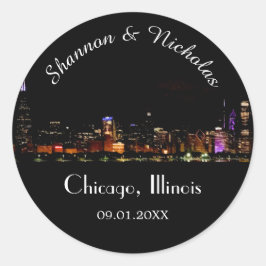 Personalisiert Chicago Skyline Wedding Runder Aufkleber