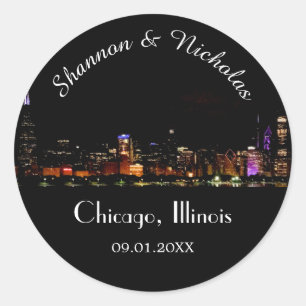 Personalisiert Chicago Skyline Wedding Runder Aufkleber
