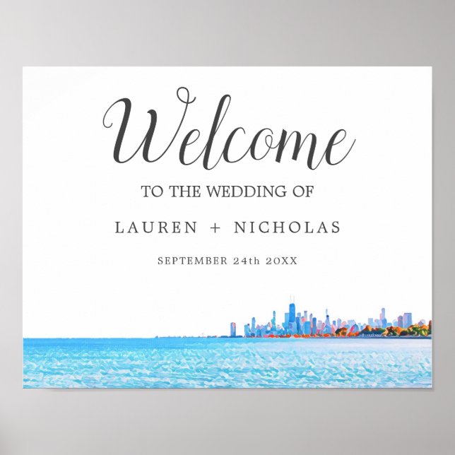 Personalisiert Chicago Skyline Wedding Welcome Poster (Vorne)