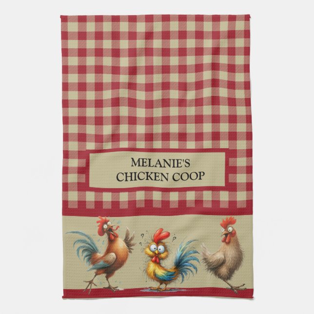 Personalisiert CHICKEN COOP - Red Tan Buffalo Kari Geschirrtuch (Vertikal)