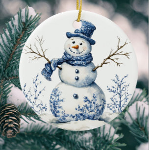 Personalisiert Chinoiserie Blue White Snowman Keramik Ornament