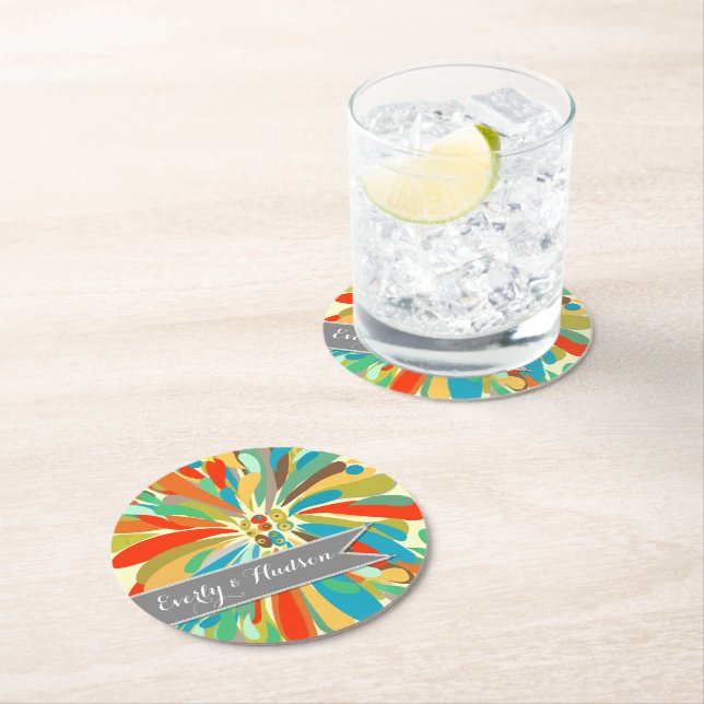 Personalisiert Chrysanthemum kühl farbenfroh Runder Pappuntersetzer (Vor Ort)