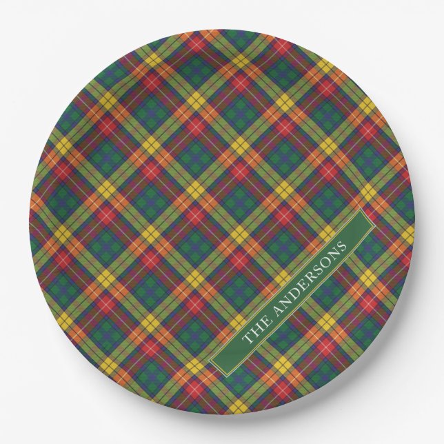 Personalisiert Clan Buchanan Tartan Kariert Pappteller (Vorderseite)