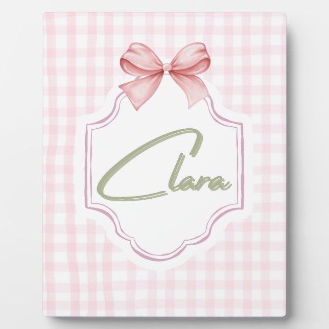 Personalisiert Clara Baby Girl Kinderzimmer Bow&Gi Fotoplatte (Vorderseite)