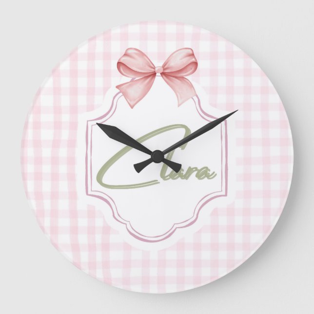Personalisiert Clara Baby Girl Kinderzimmer Bow&Gi Große Wanduhr (Vorderseite)