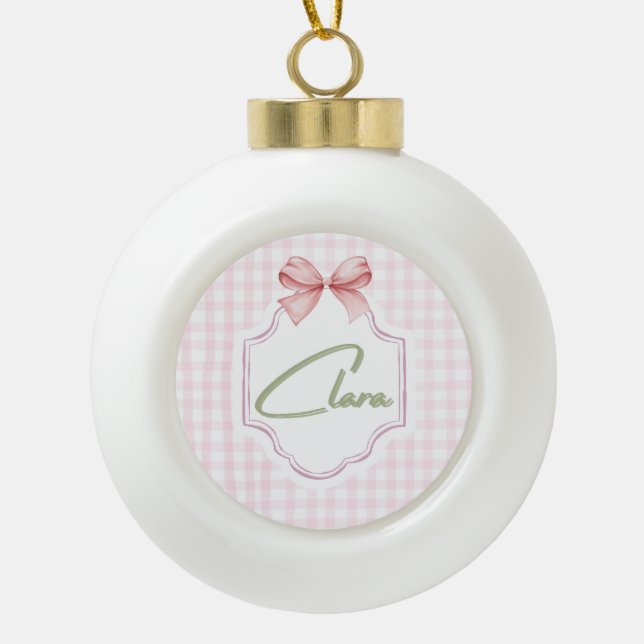 Personalisiert Clara Baby Girl Kinderzimmer Bow&Gi Keramik Kugel-Ornament (Vorderseite)