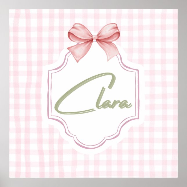 Personalisiert Clara Baby Girl Kinderzimmer Bow&Gi Poster (Vorne)