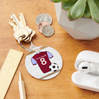 Personalisiert Claret Blue Football Soccer Jersey Schlüsselanhänger