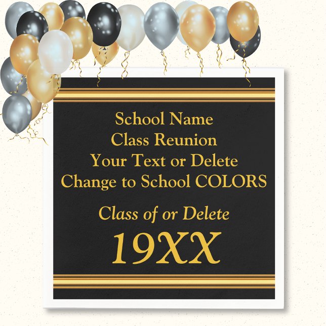 Personalisiert Class Wiedersehen Napkins in IHREN  Serviette (Class Reunion Napkins, Black and Gold Serviettes. Graduation Napkins. Class Reunion Party Supplies.)