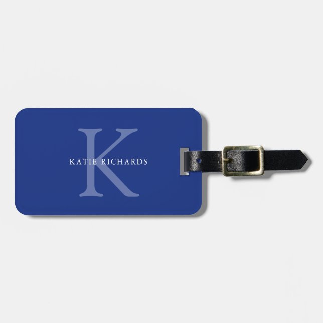 Personalisiert Classic Blue Monogram Gepäckanhänger (Vorderseite horizontal)